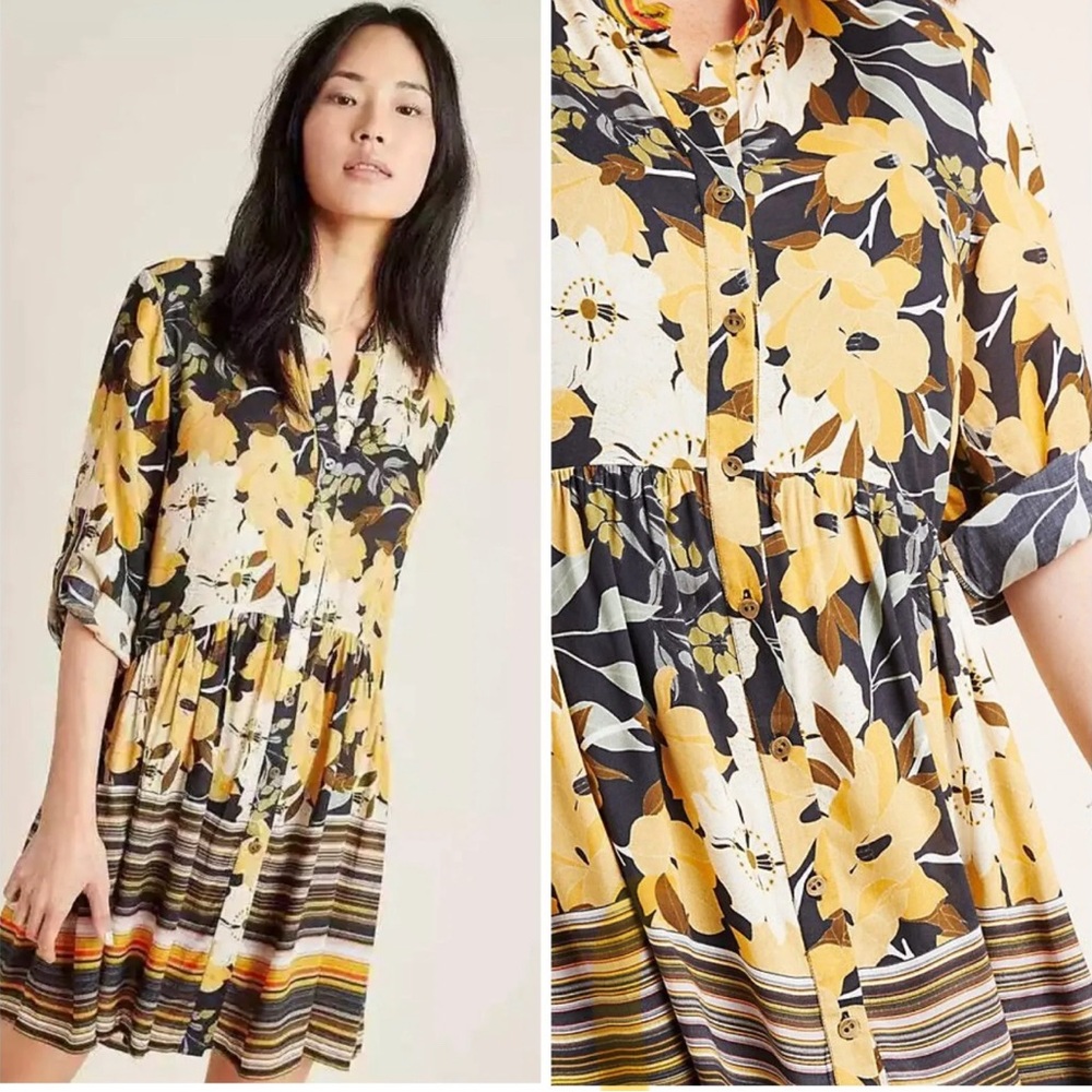 Anthropologie Bl^nk London Button Front Tunic Mini Dress XS w/ Slip